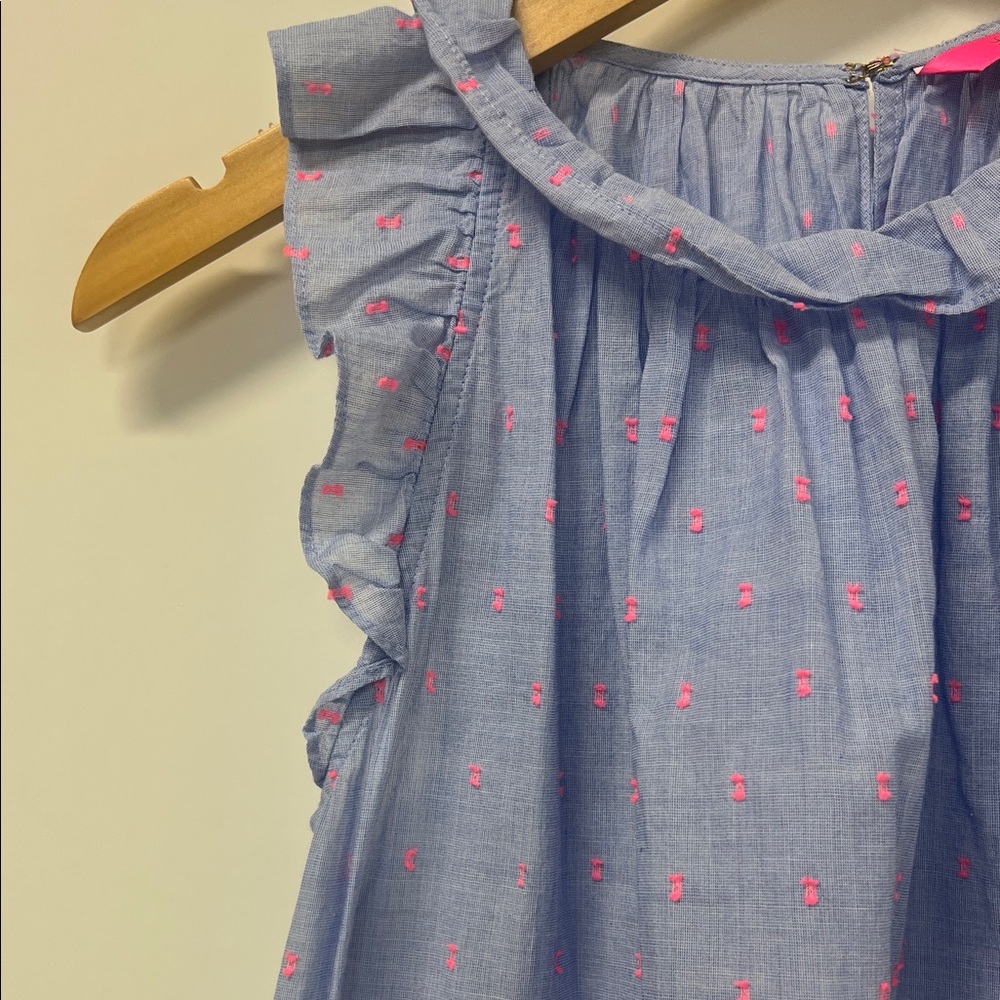 Lilly Pulitzer Top, Ruffle, Sleeveless, Blue w/Pink, Flowy, Feminine - Picture 5 of 12